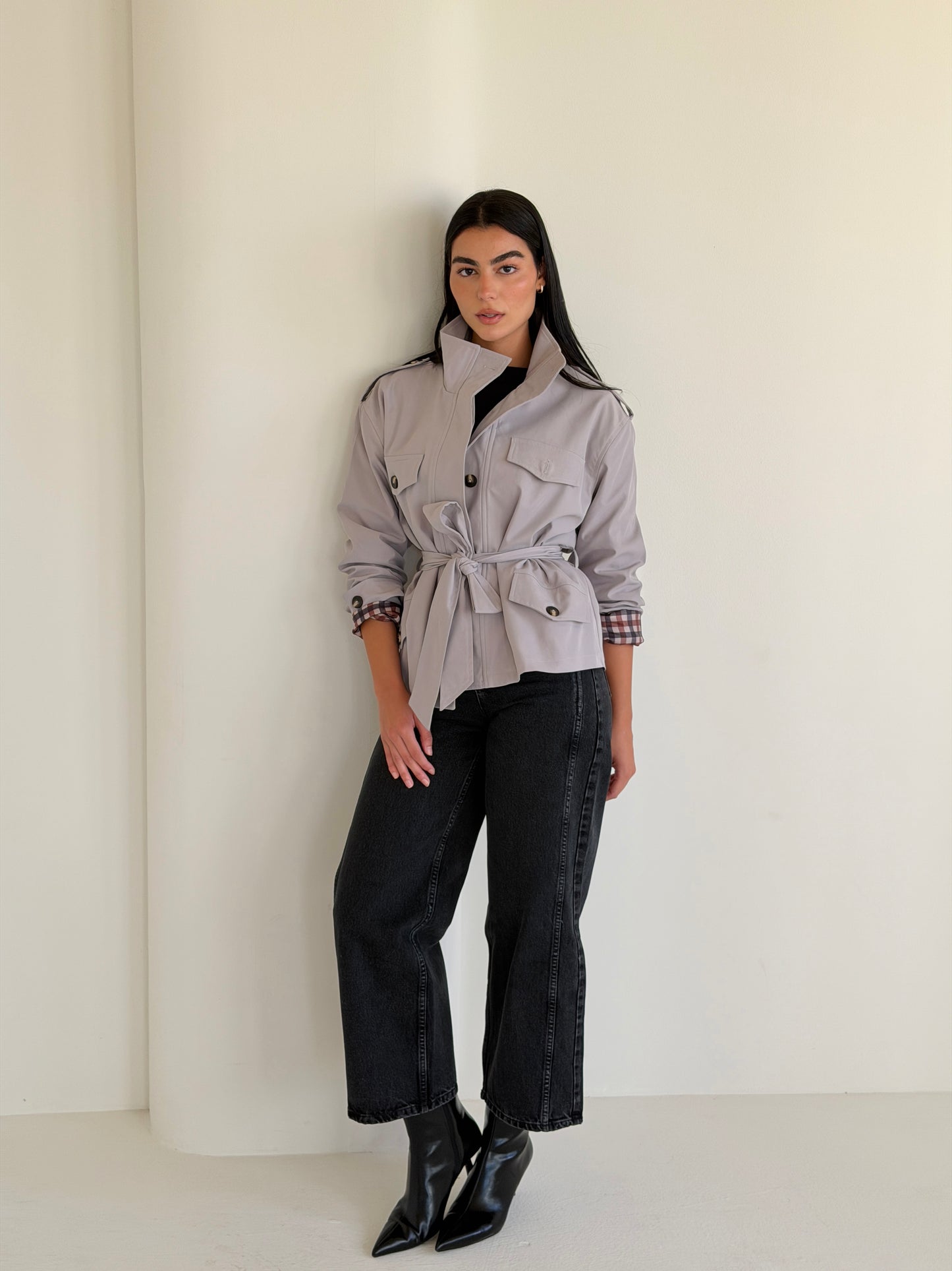 Stand Collar Jacket In Gray