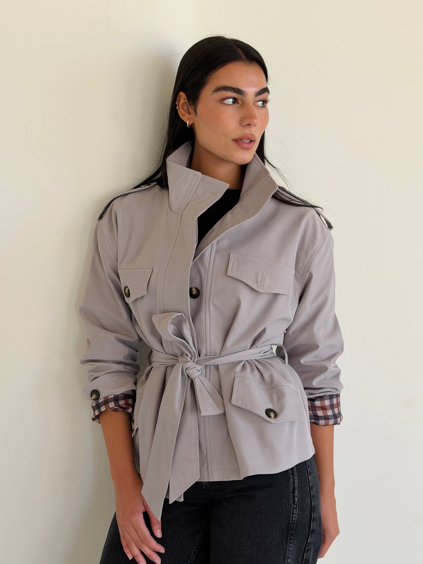 Stand Collar Jacket In Gray