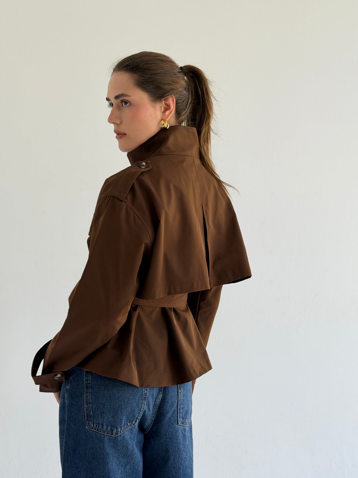 Stand Collar Jacket In Brown