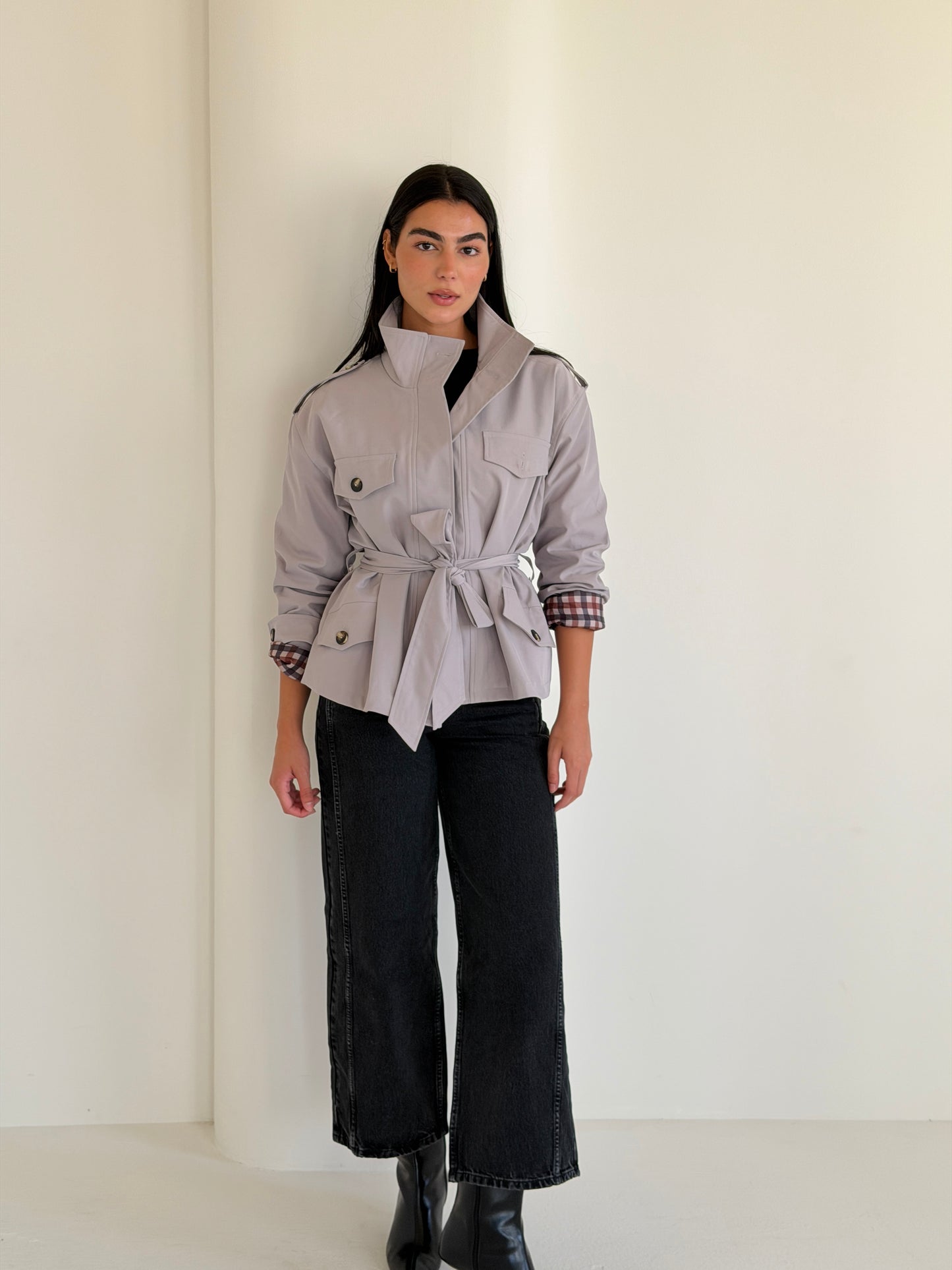 Stand Collar Jacket In Gray