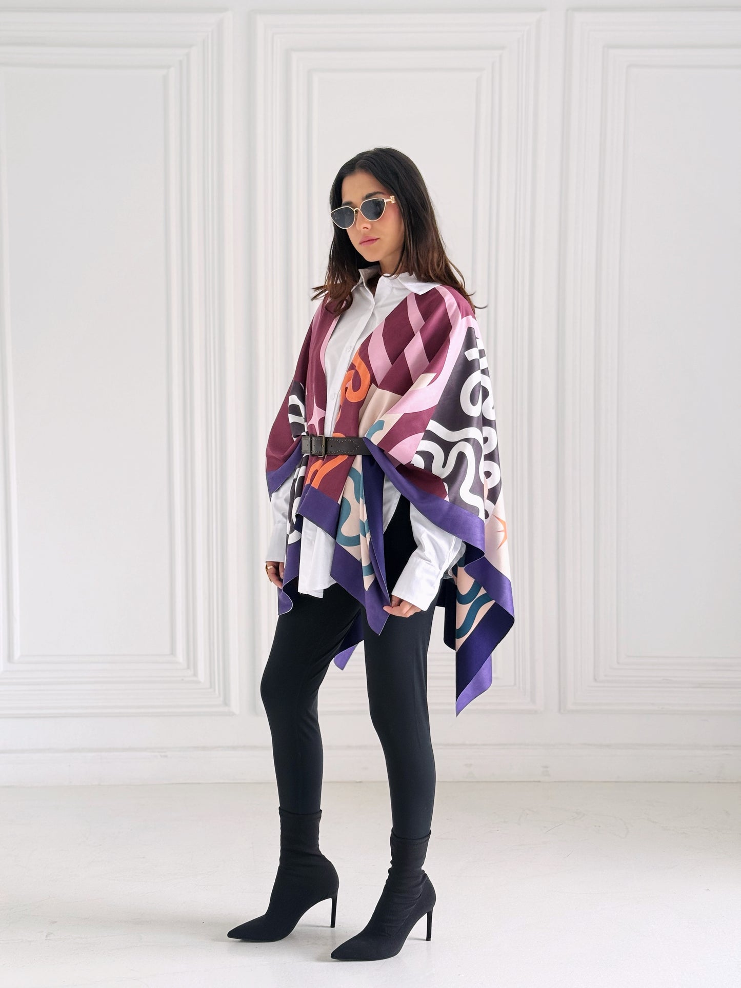 Wave suede cape with belt