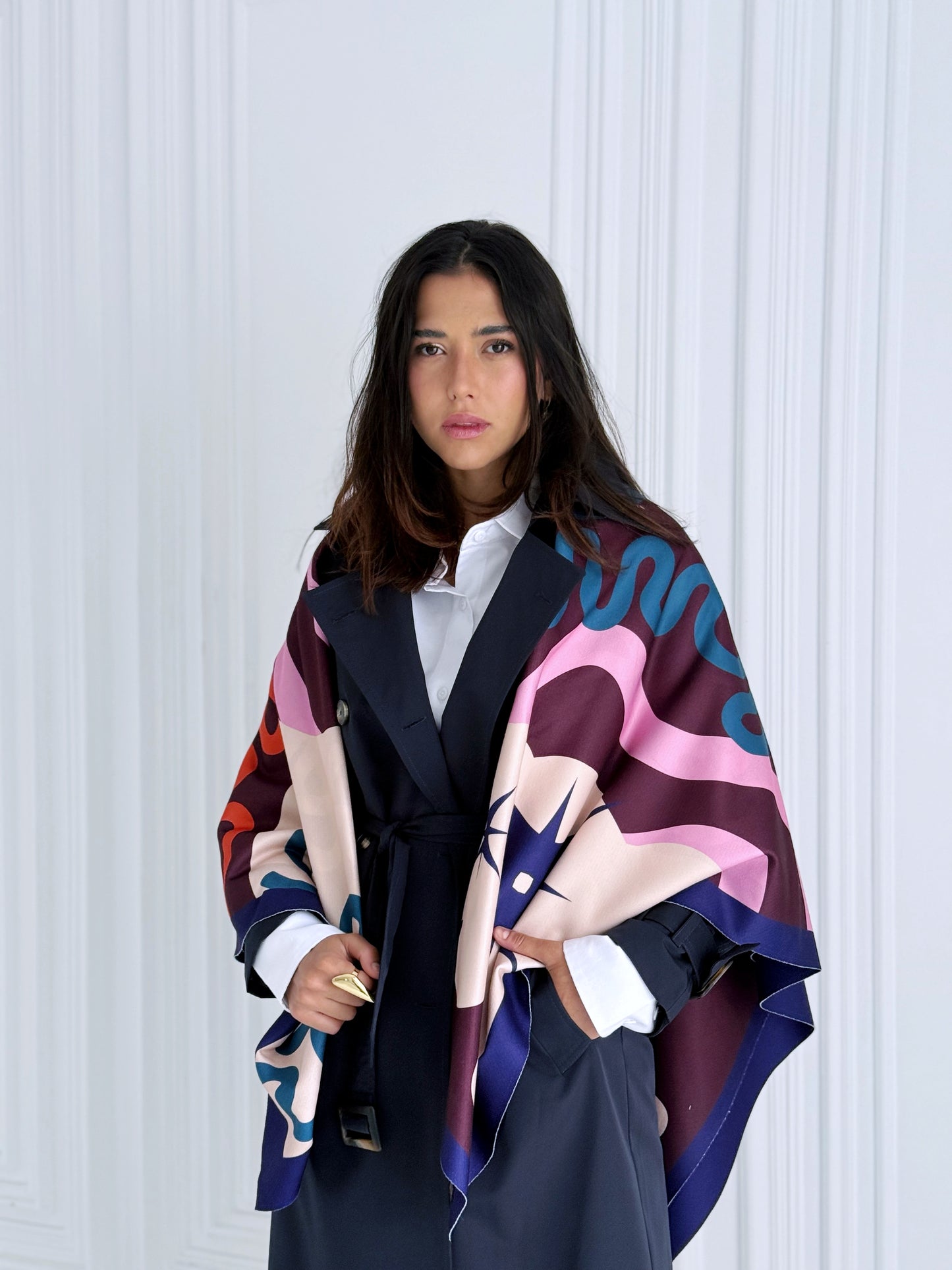 Wave wool scarf (square)