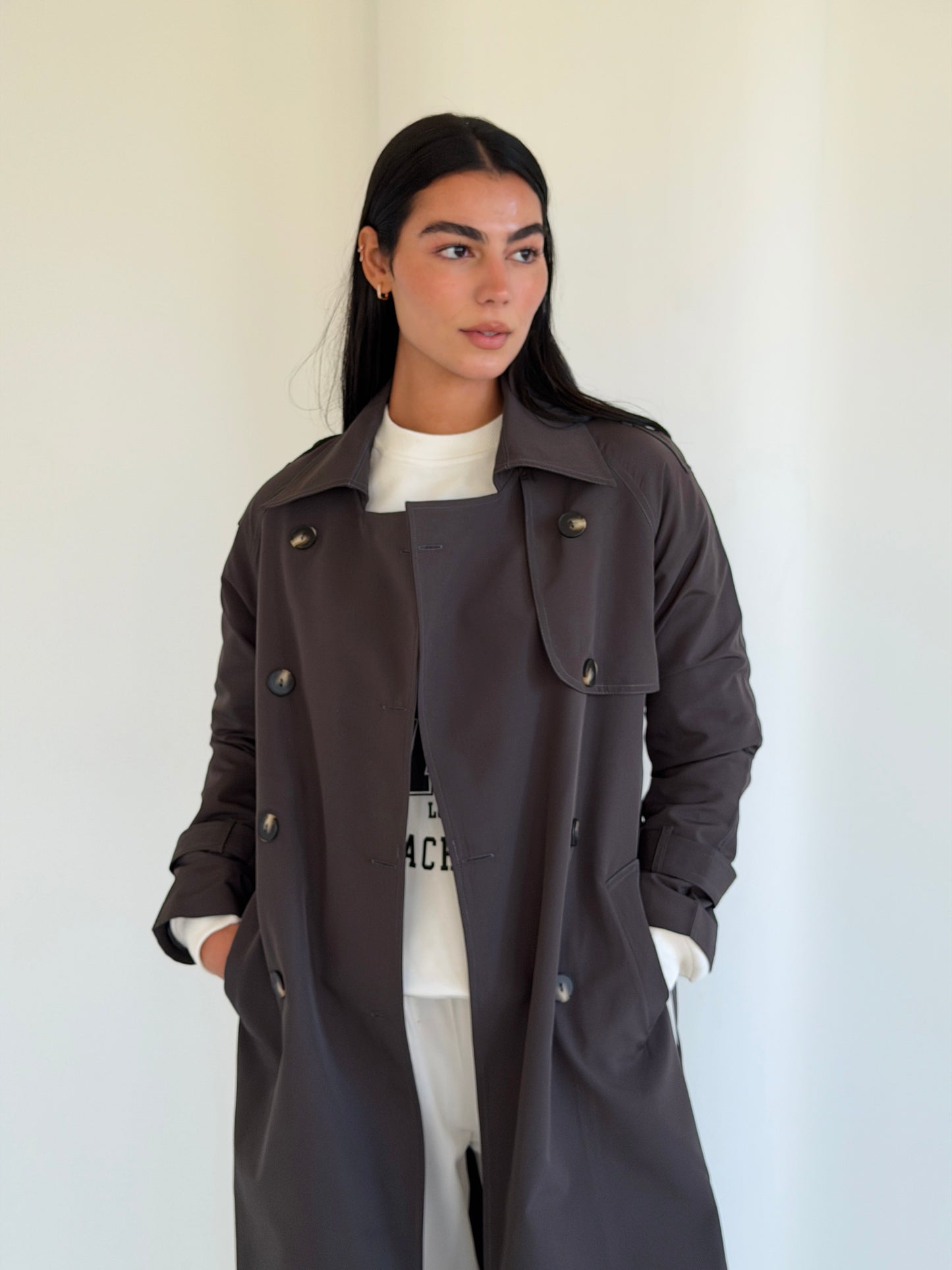 Statement Trench Coat In Dark Gray
