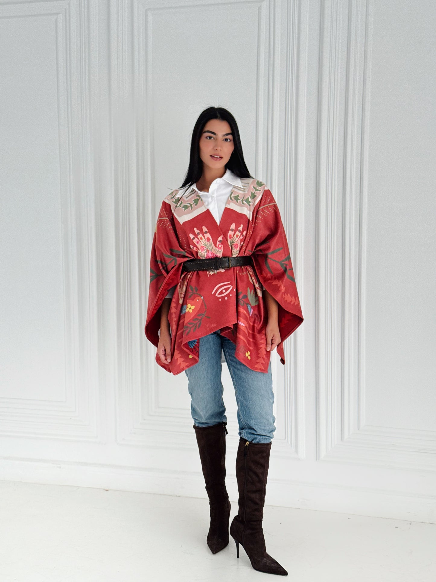 Autumlight suede cape with belt