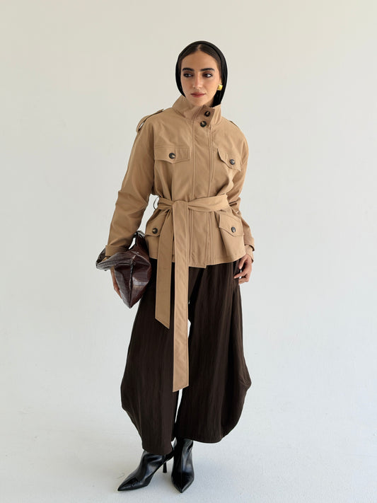 Stand Collar Jacket In Camel
