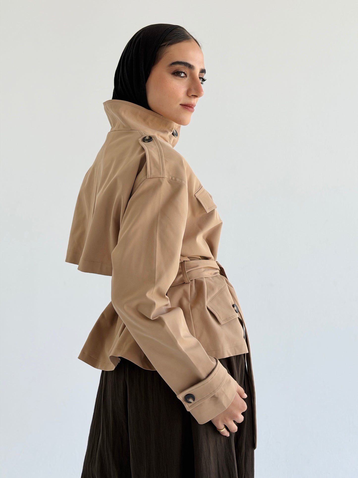 Stand Collar Jacket In Camel