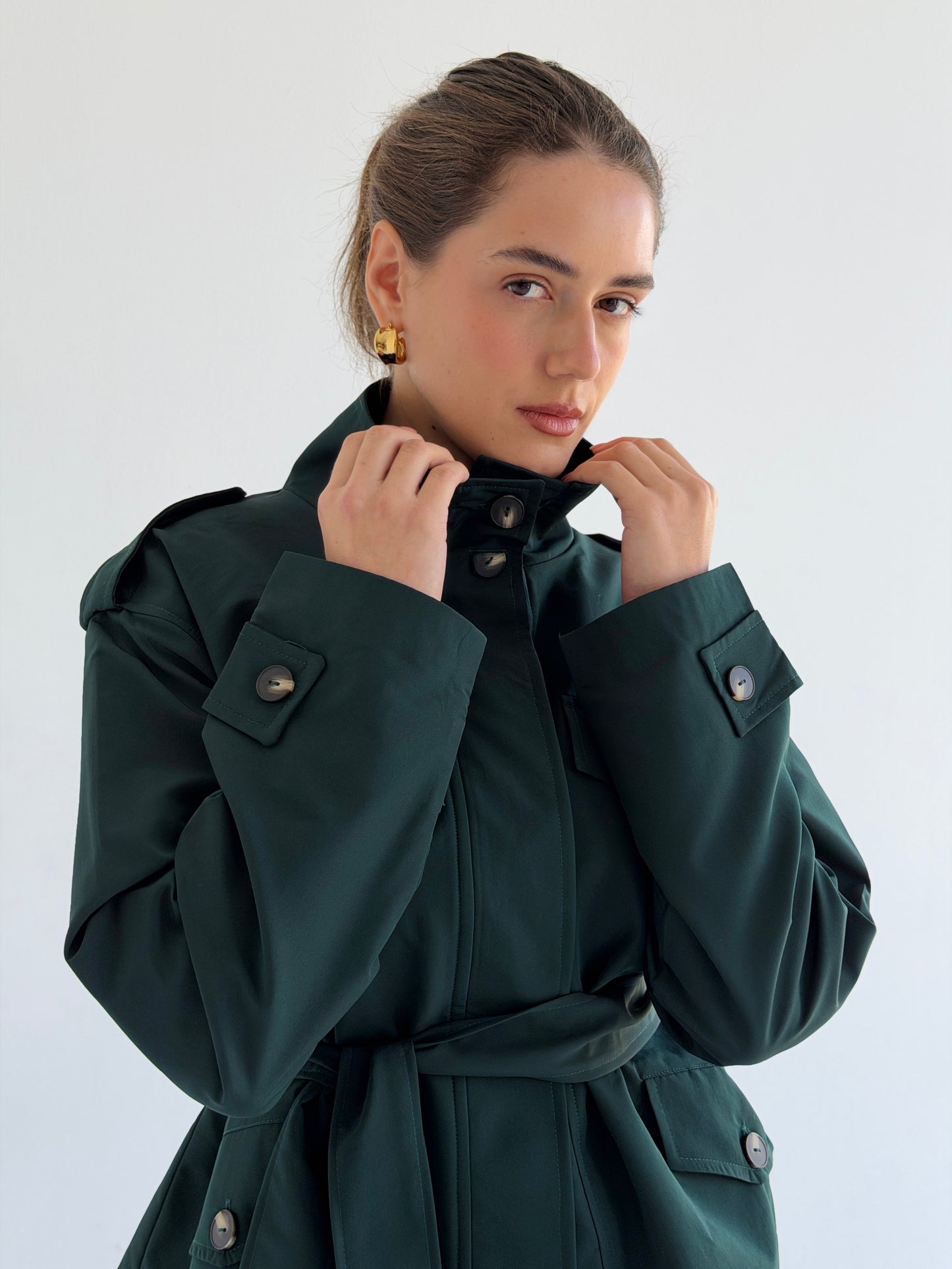 Stand Collar Jacket In Forest Green