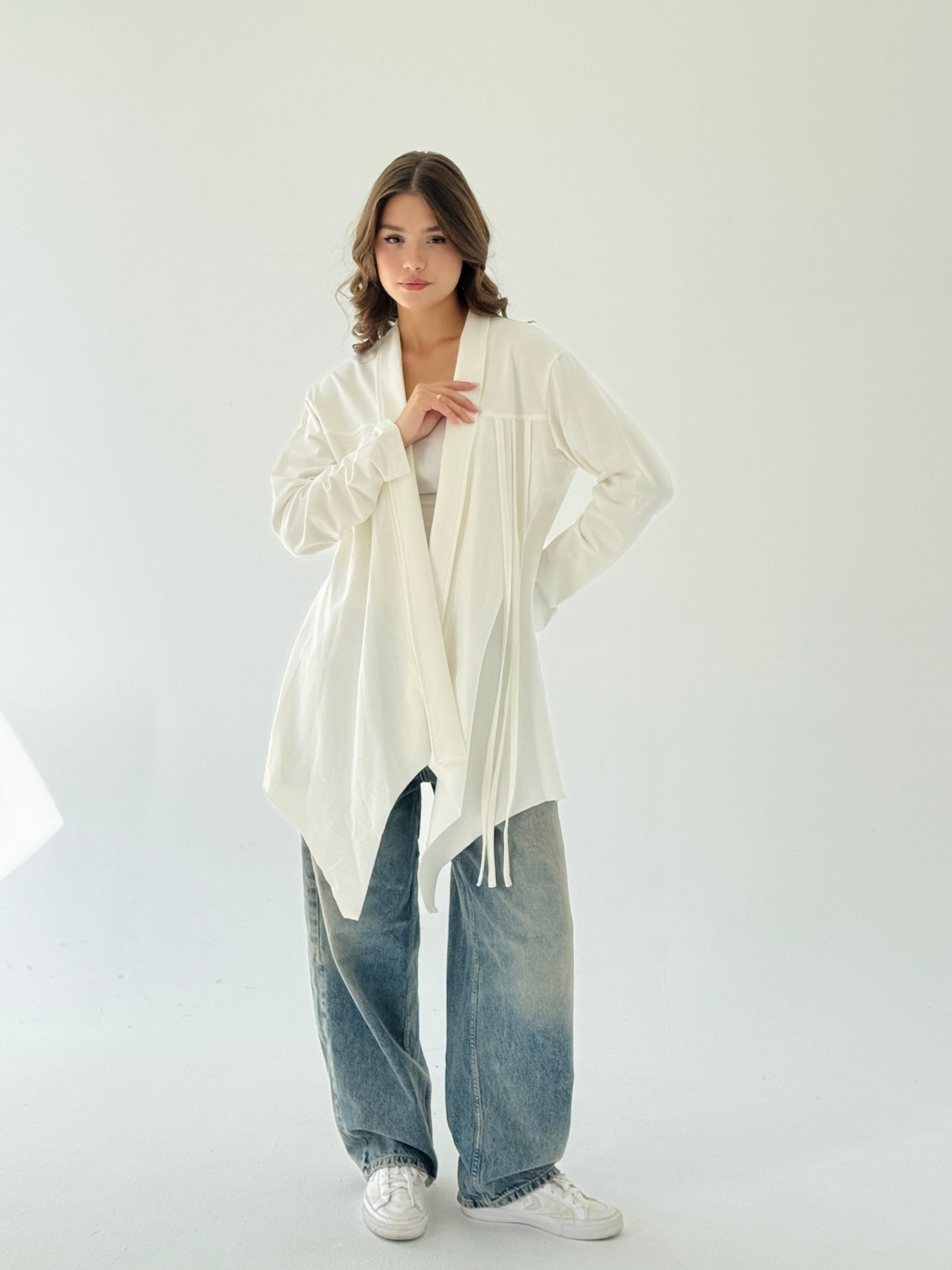 Ribbon cardigan in off white