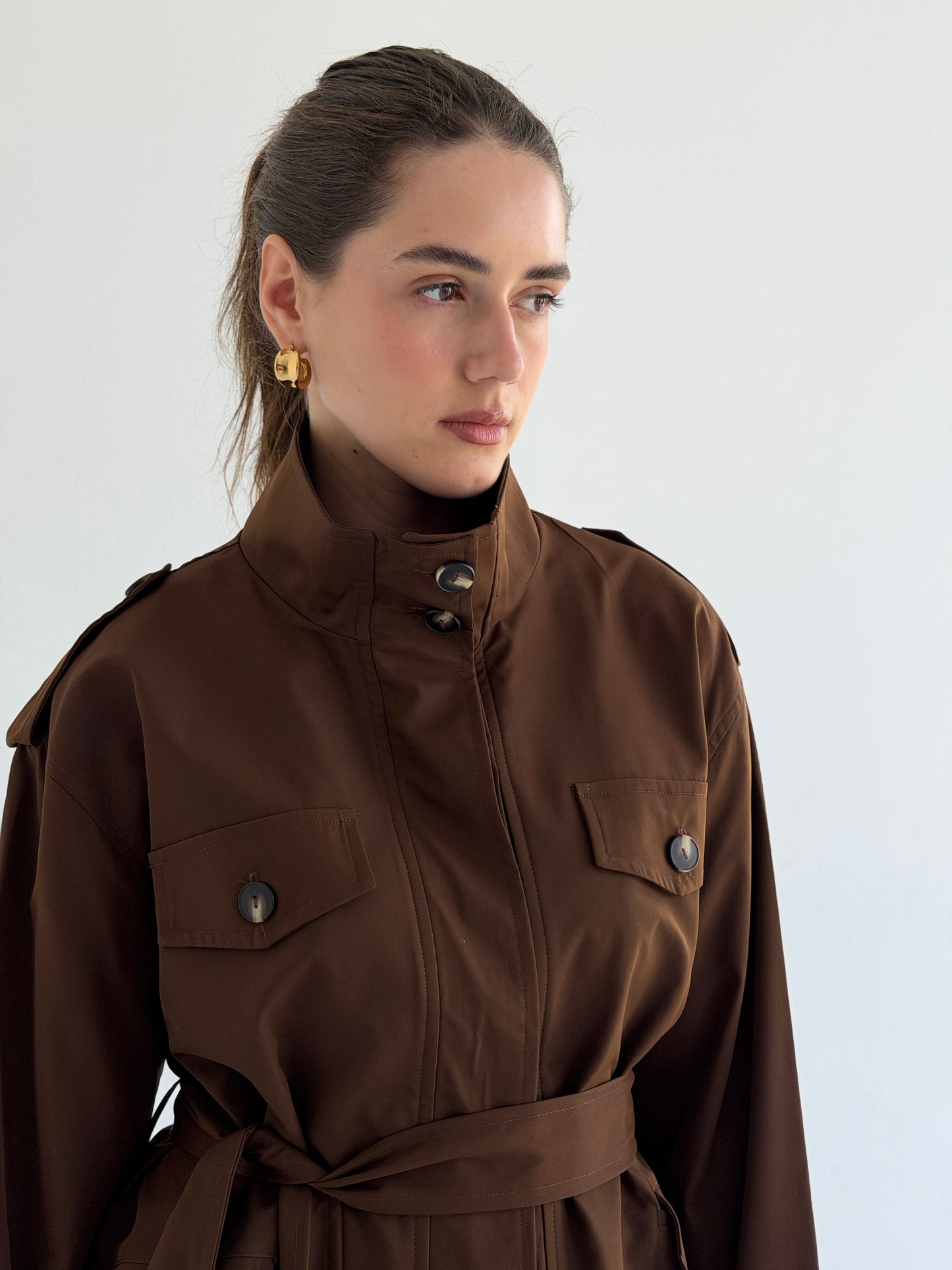 Stand Collar Jacket In Brown