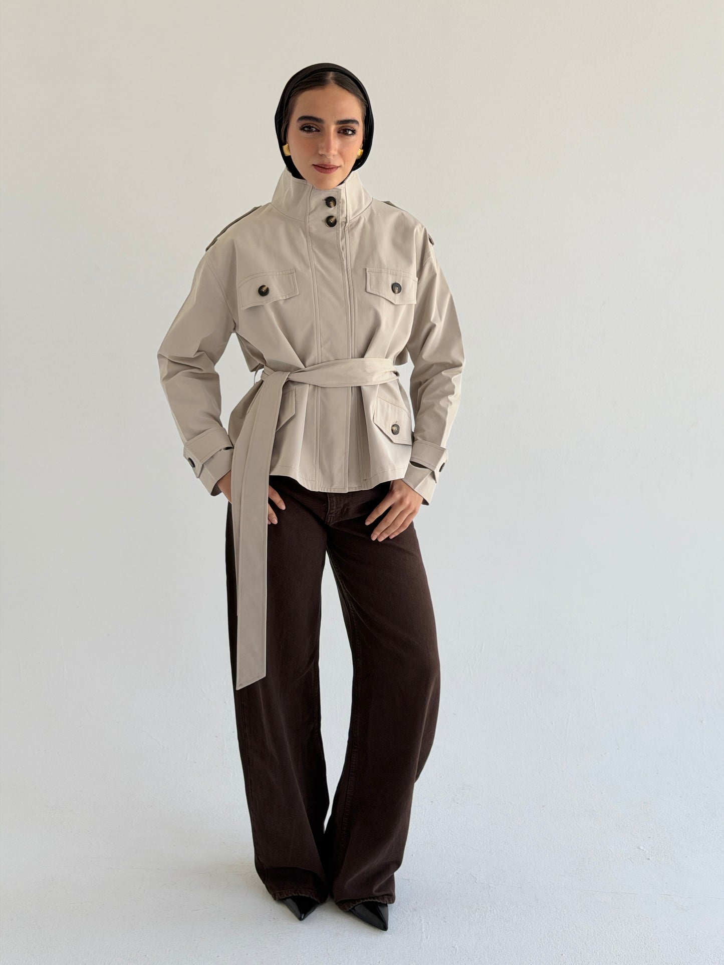 Stand Collar Jacket In Beige