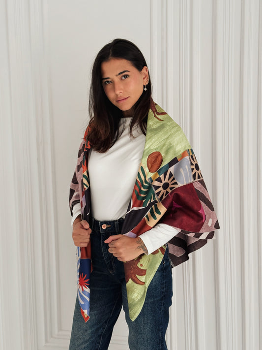 Color Bloom wool scarf ( square)