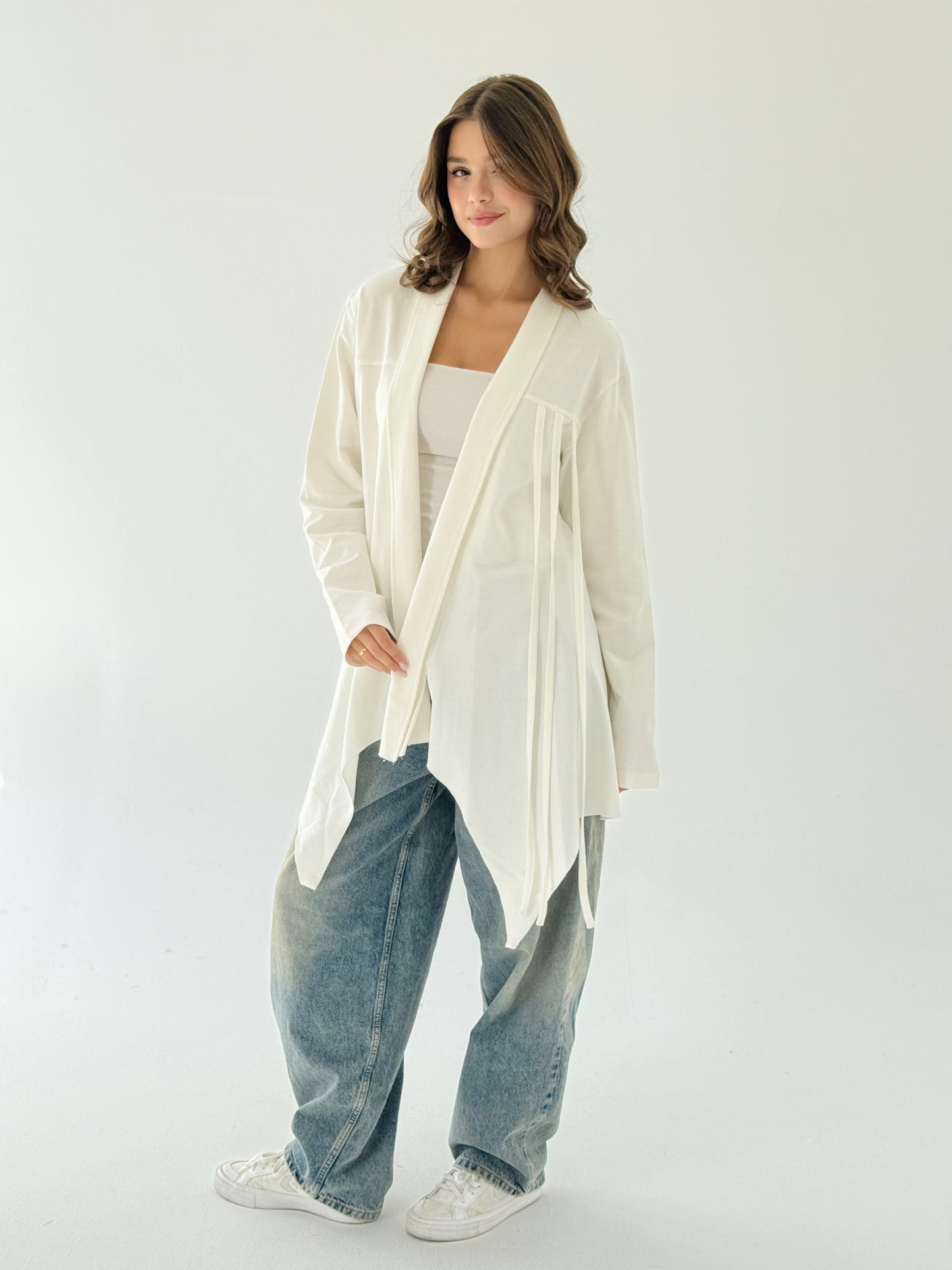 Ribbon cardigan in off white