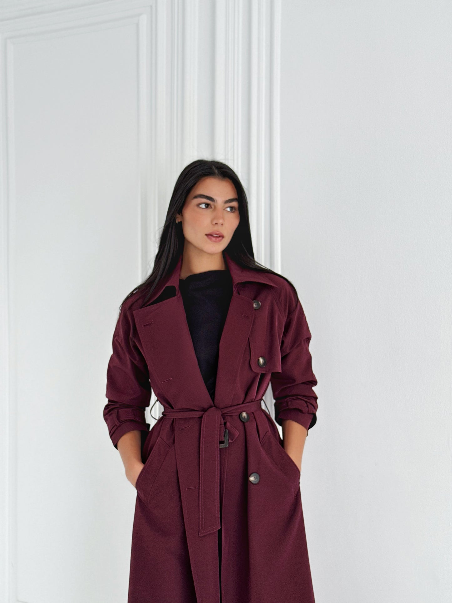 Statement Trench Coat In Burgundy