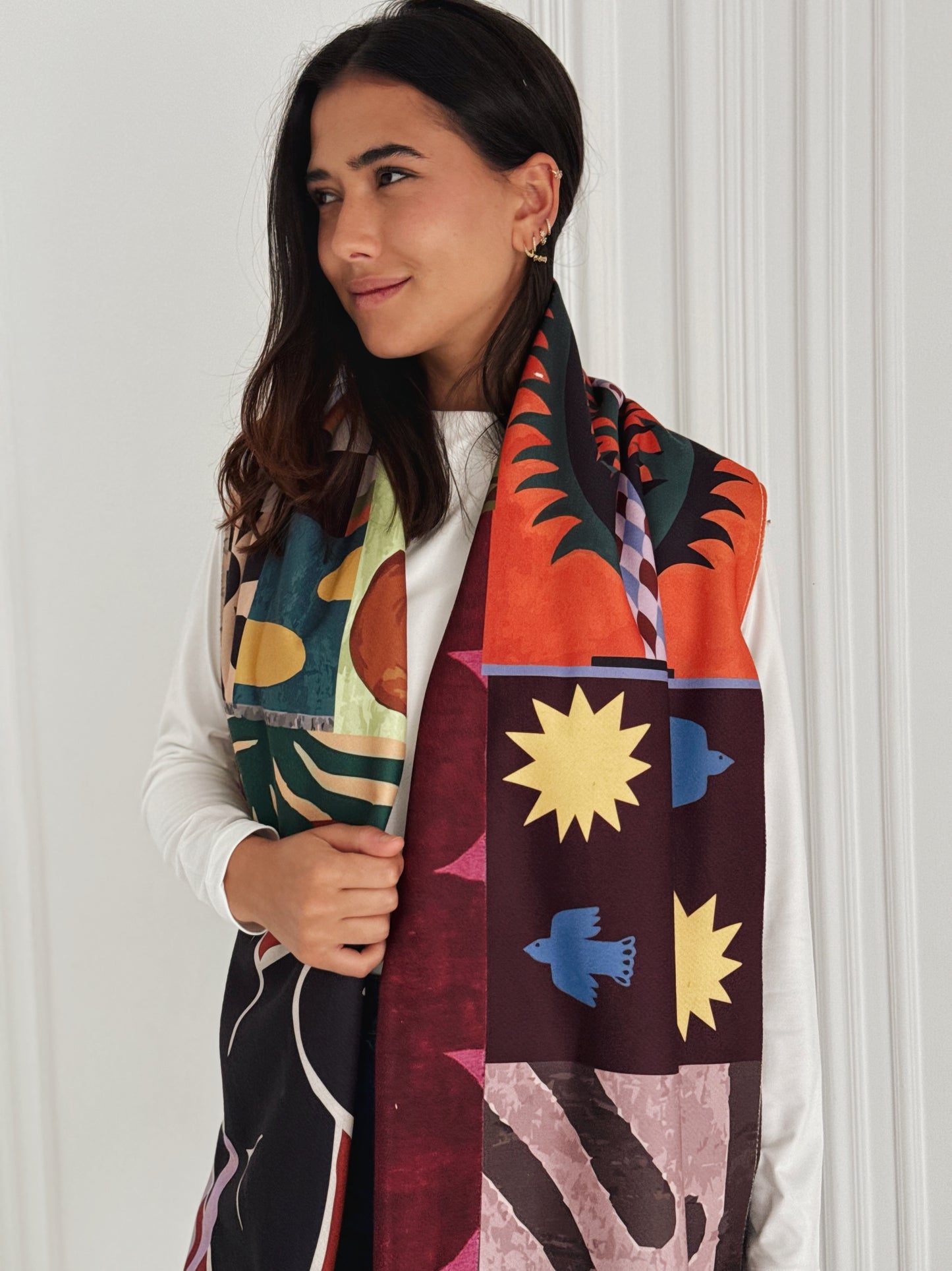 Color Bloom wool scarf ( Rectangle)