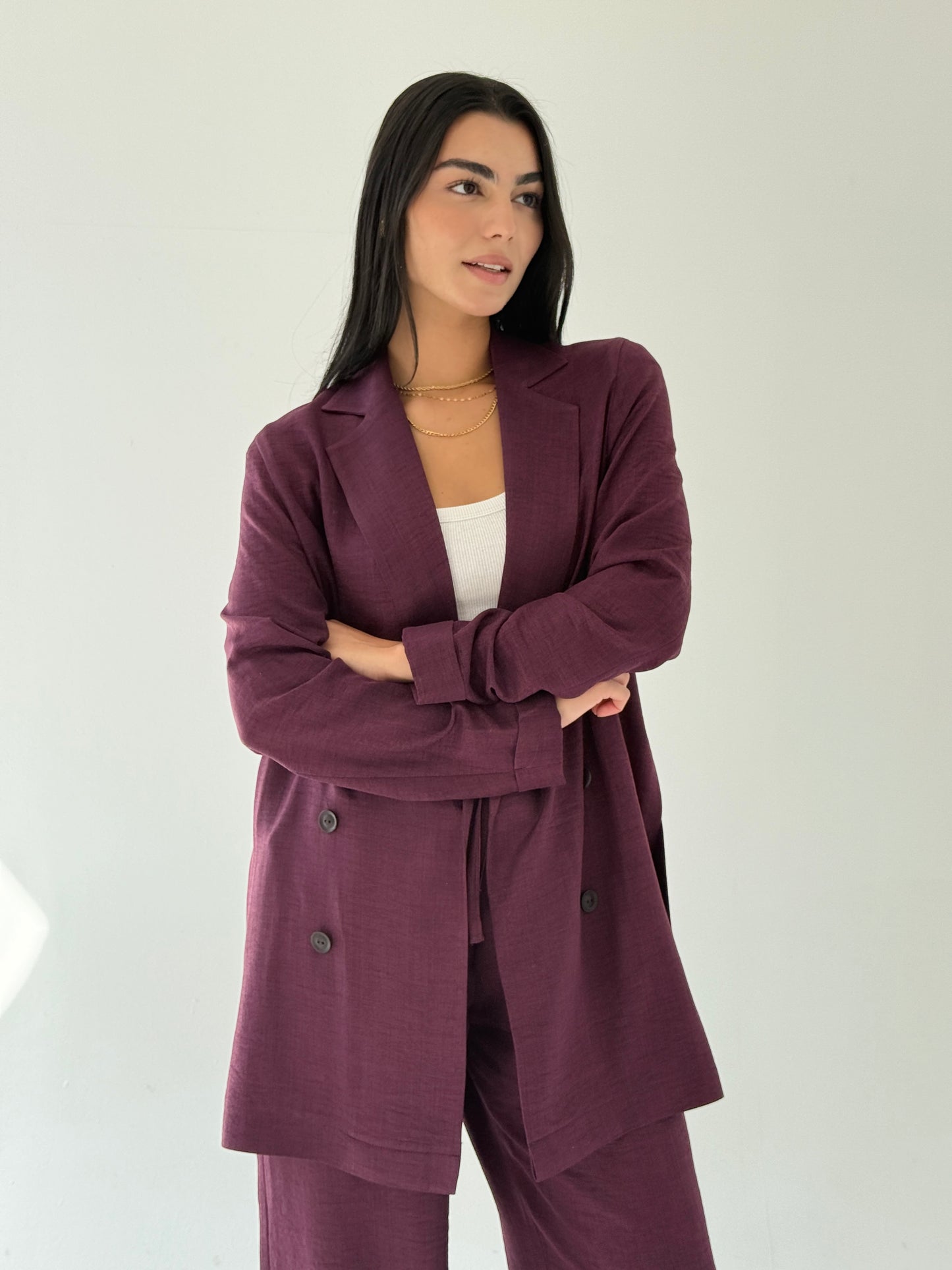 Effortlessly linen set in burgundy