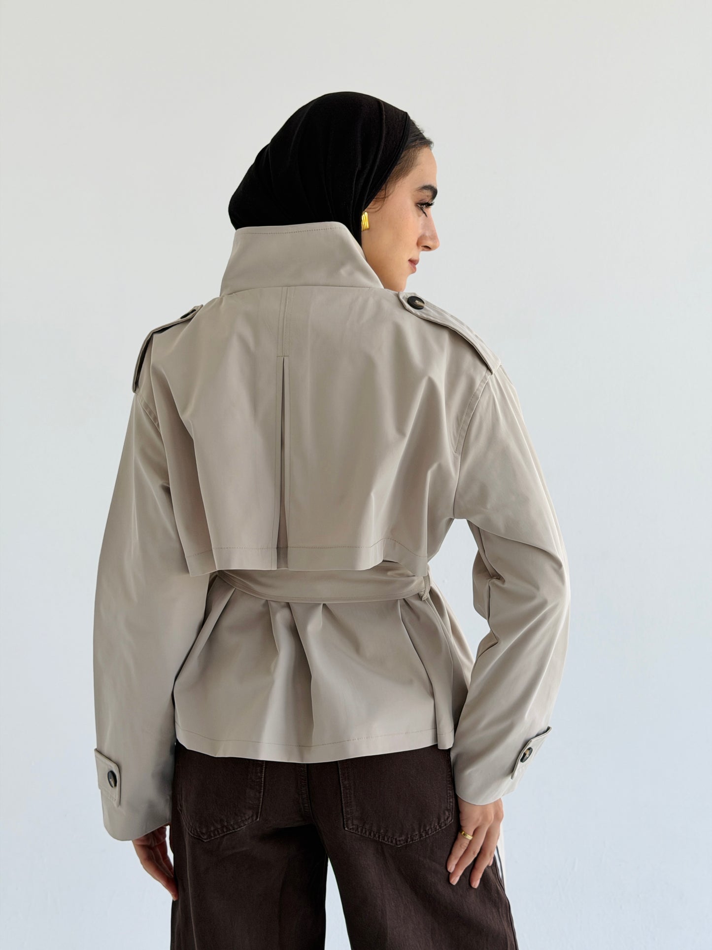 Stand Collar Jacket In Beige