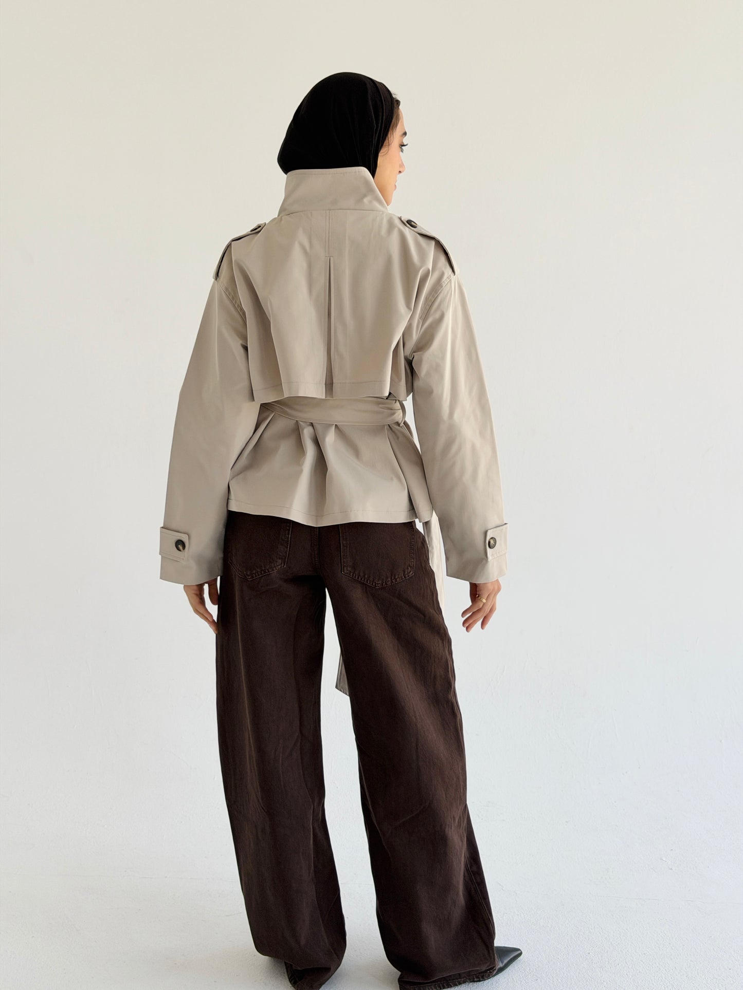Stand Collar Jacket In Beige