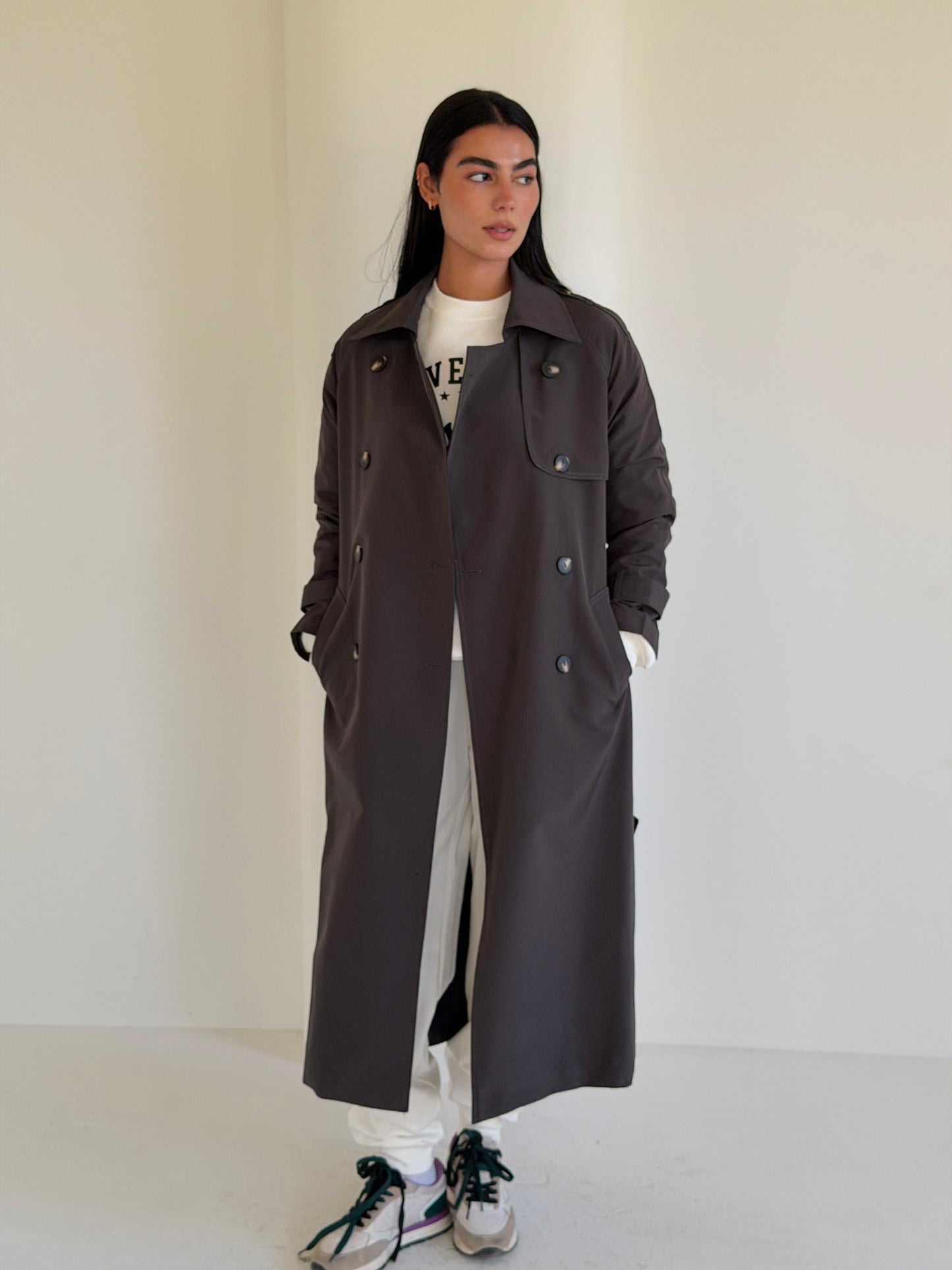Statement Trench Coat In Dark Gray