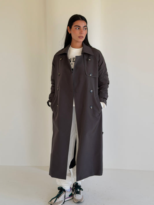 Statement Trench Coat In Dark Gray