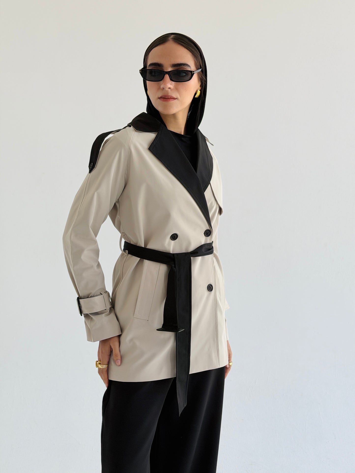 Black & white Trench coat