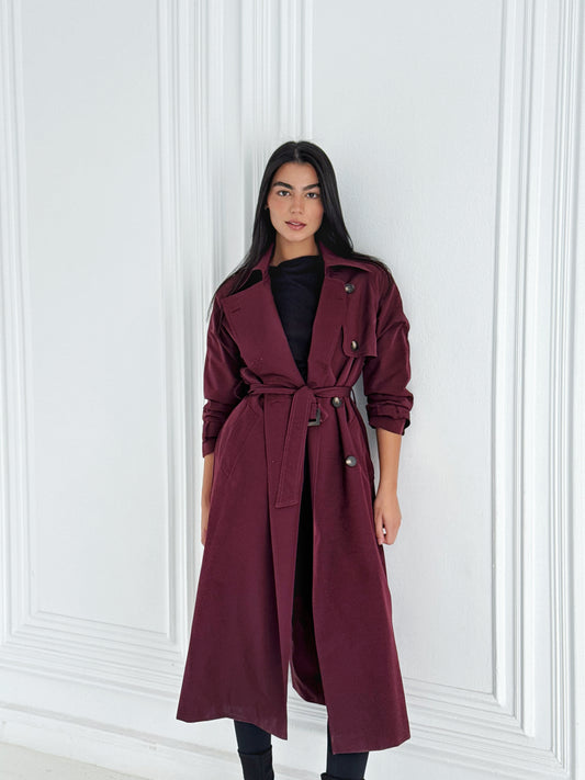 Statement Trench Coat In Burgundy