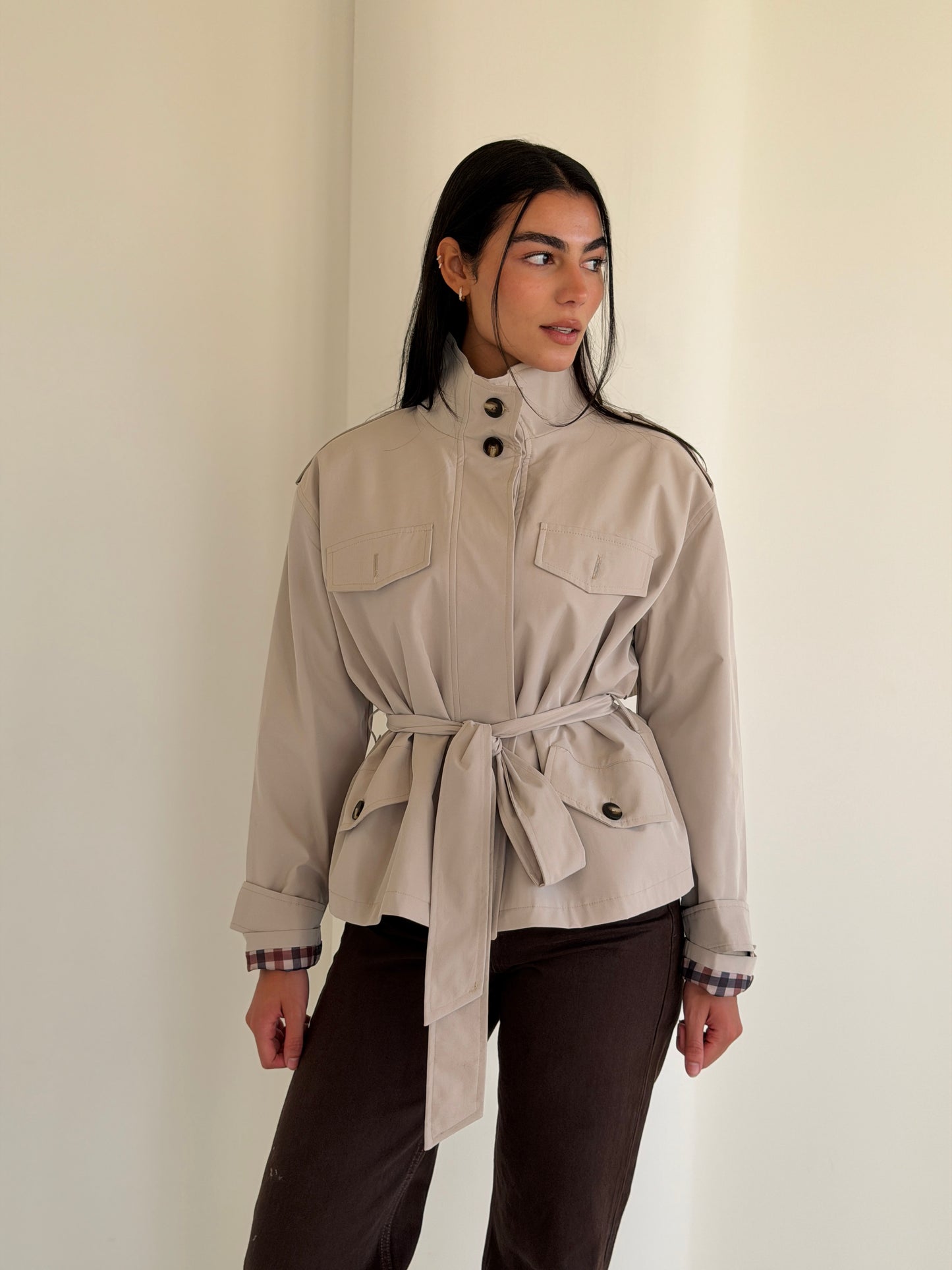 Stand Collar Jacket In Beige