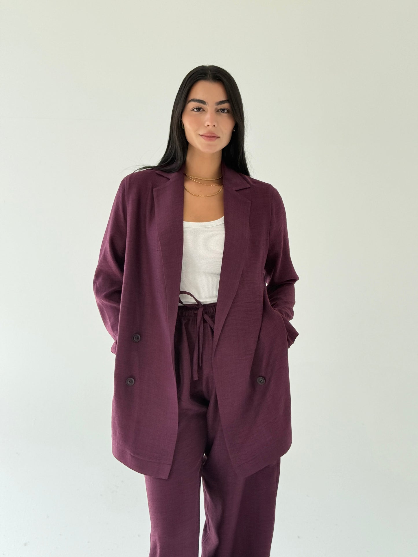 Effortlessly linen set in burgundy
