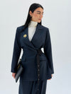 Belted suit in navy blue