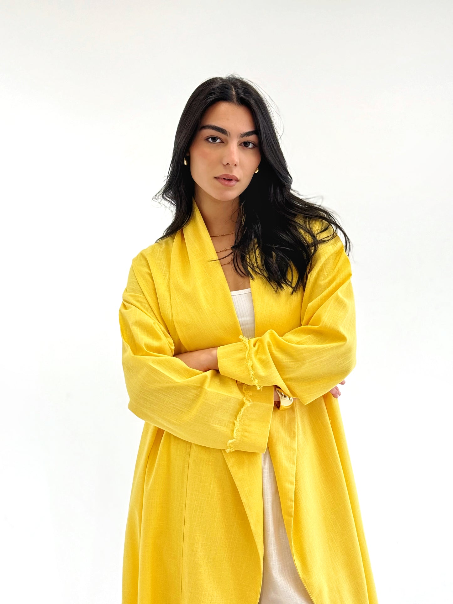 Raw-Edge Linen Cardigan in yellow