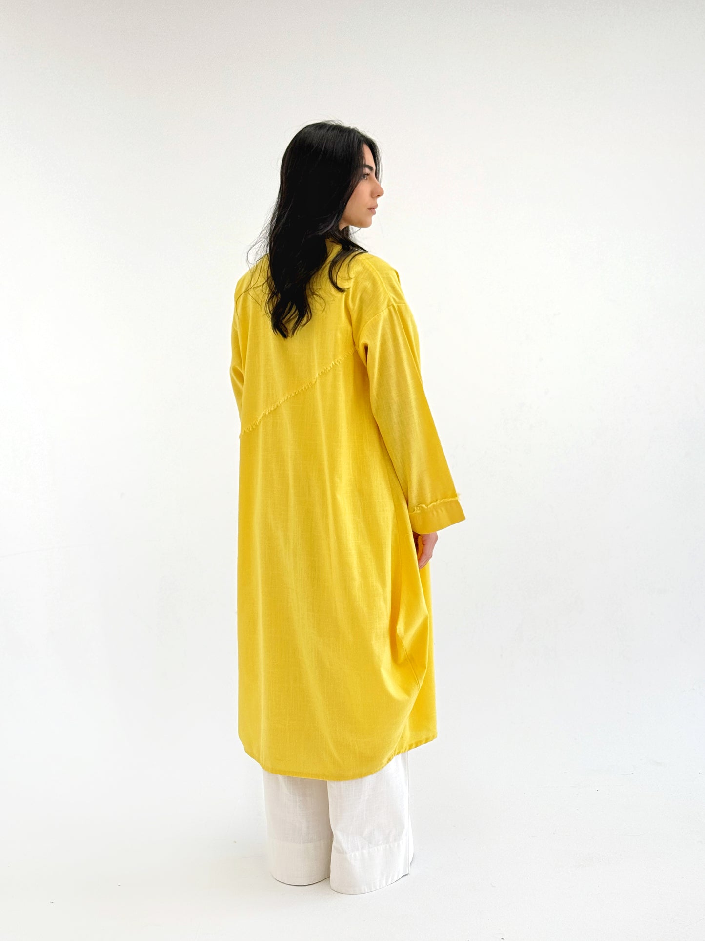 Raw-Edge Linen Cardigan in yellow
