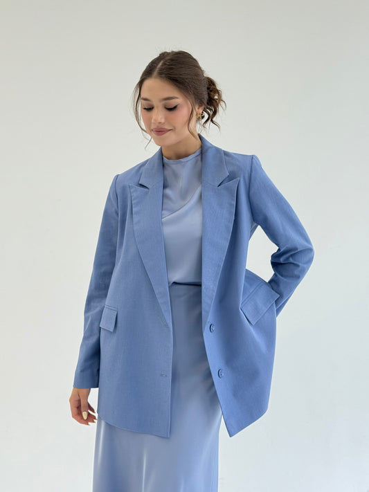 Satin Sleeveless Top & A-Line Skirt Set in blue