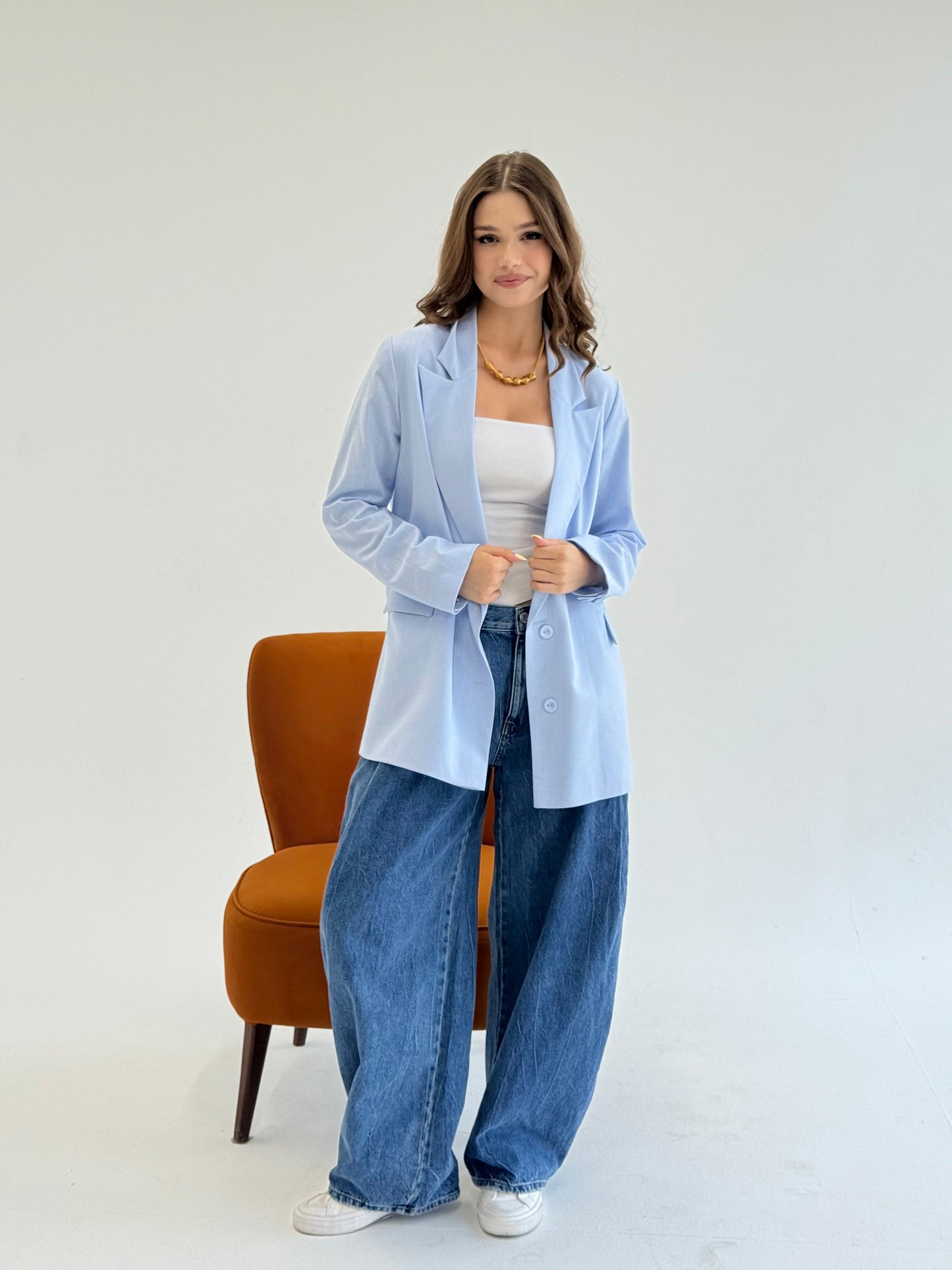 Linen Blazer in Baby Blue
