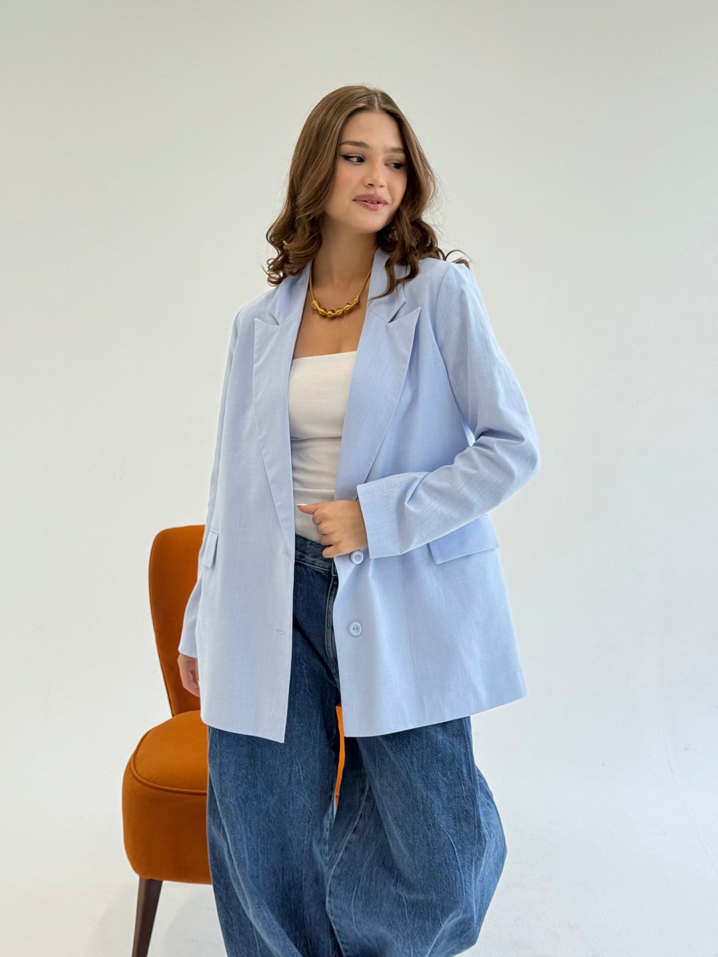 Linen Blazer in Baby Blue