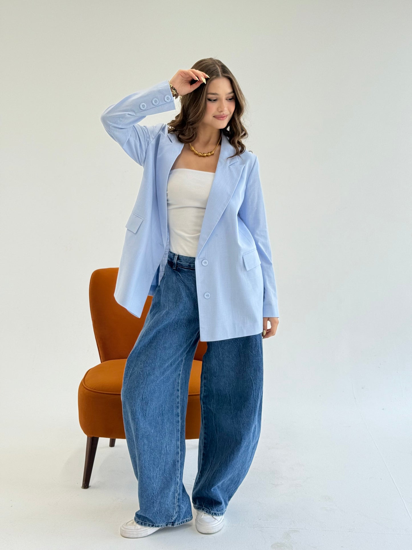 Linen Blazer in Baby Blue