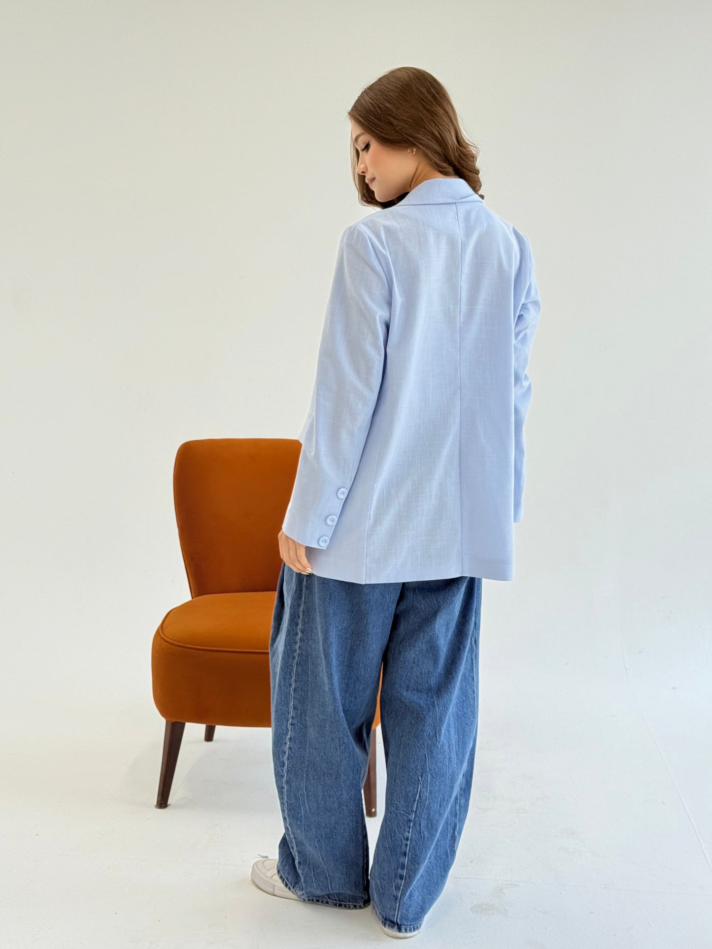 Linen Blazer in Baby Blue