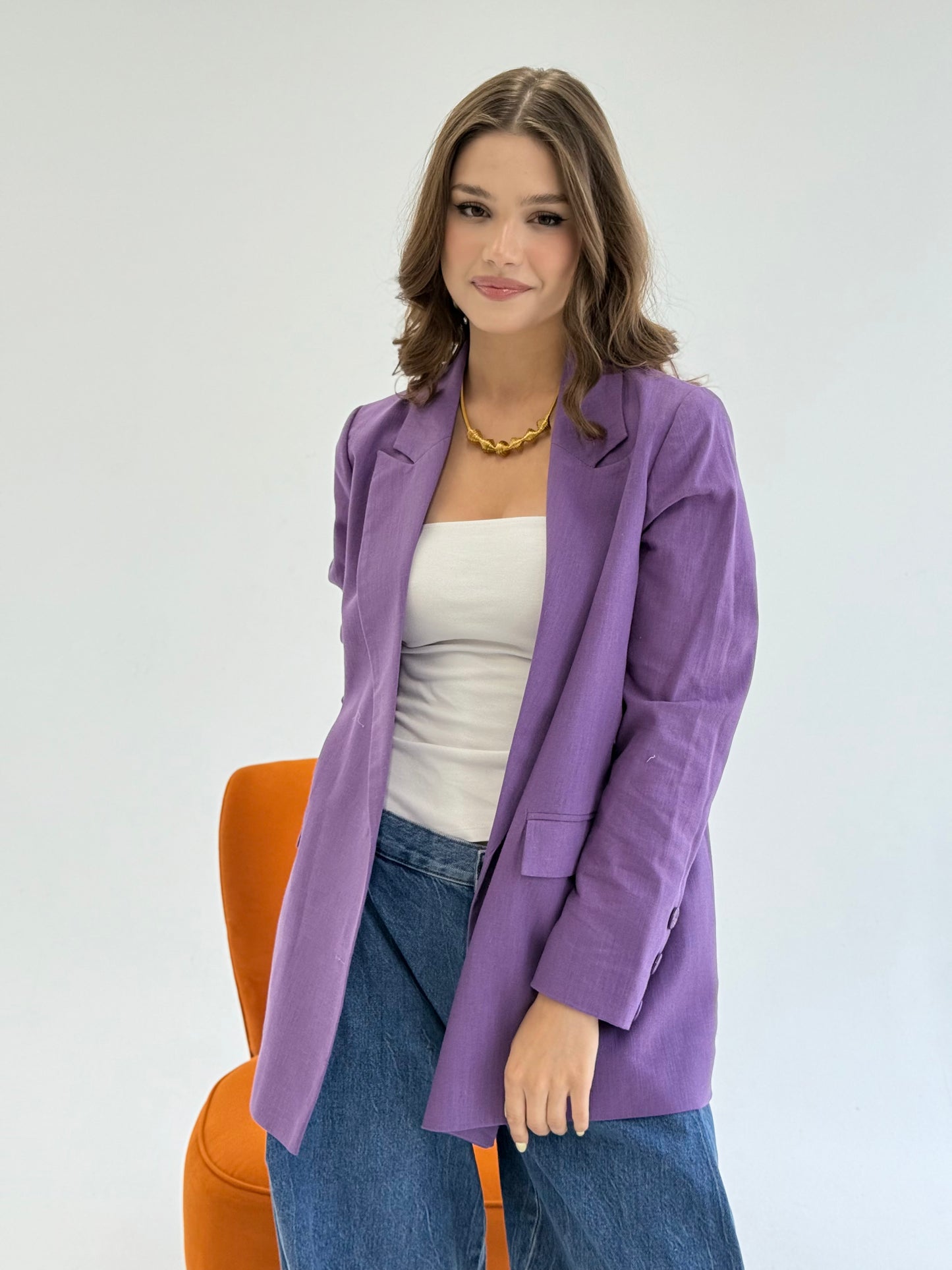 Linen Blazer in Purple