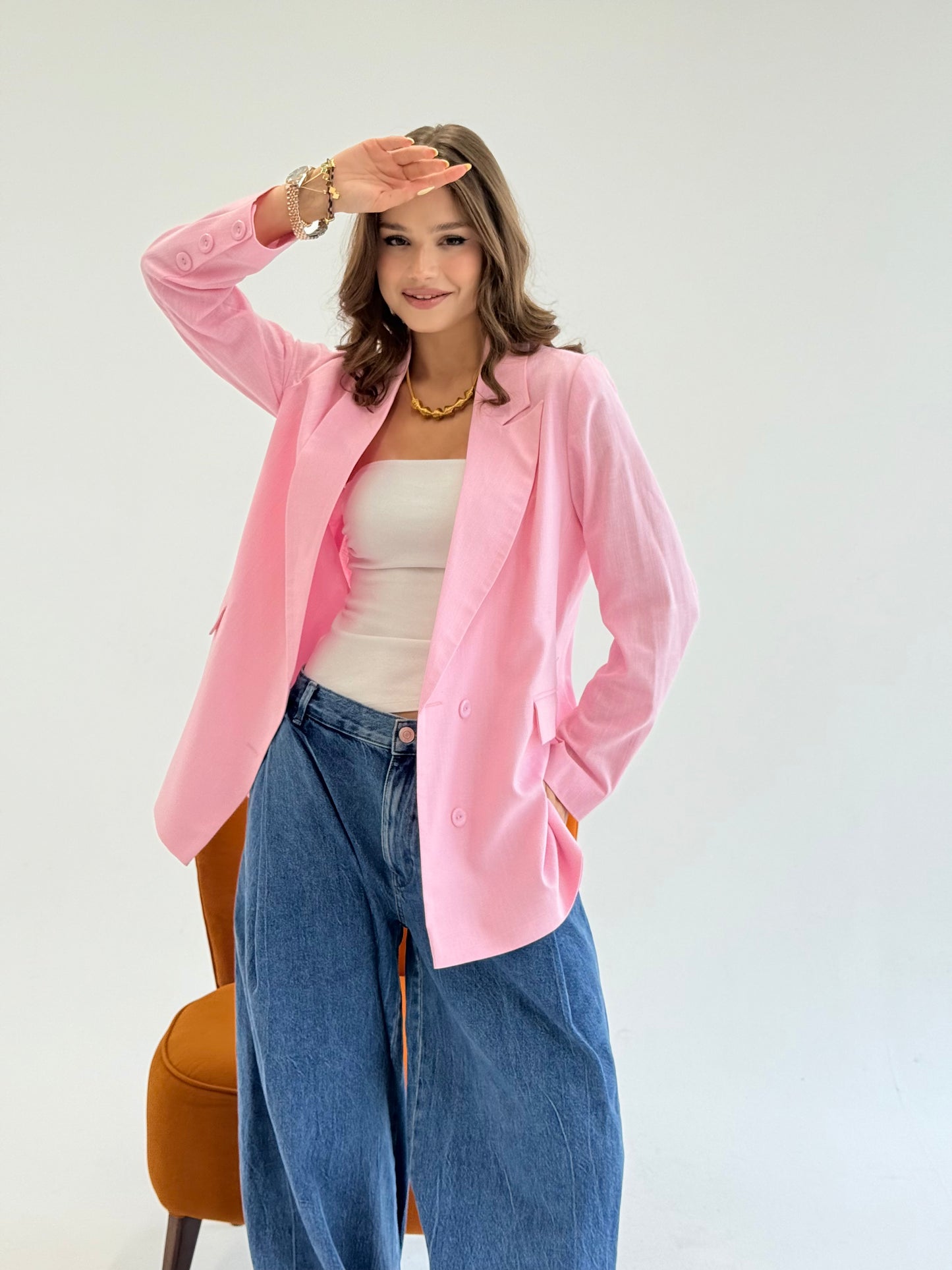 Linen Blazer in pink
