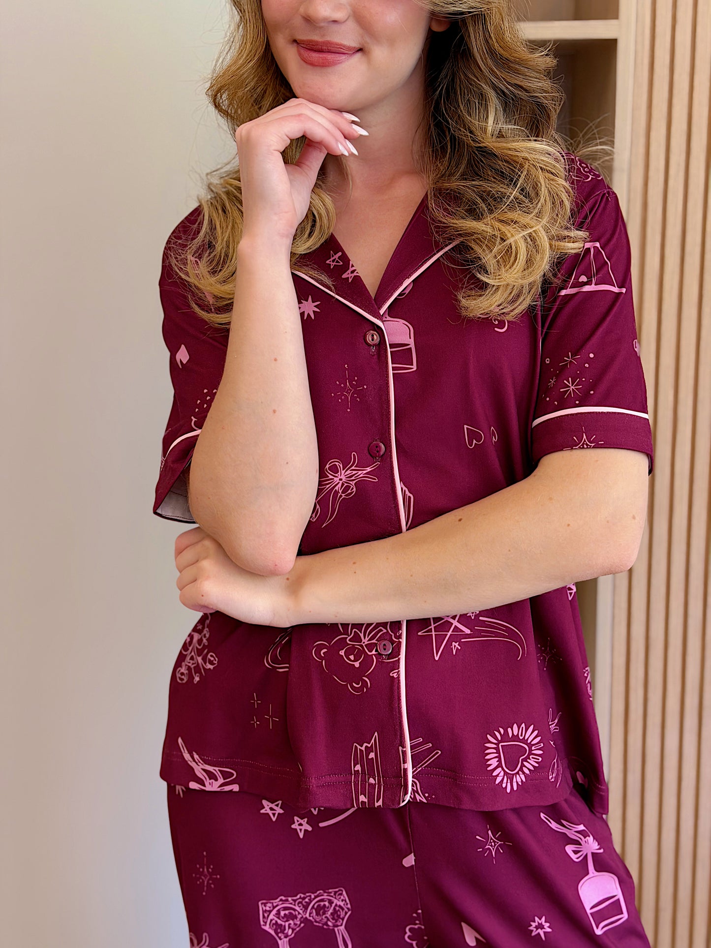 Self love cotton Button -up pajama /just girl in burgundy