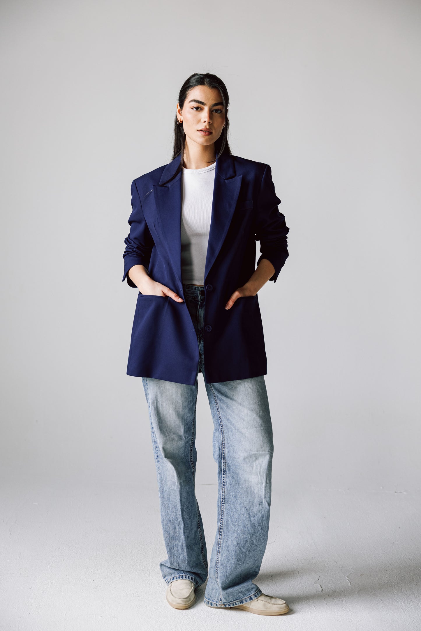 Oversized Statement Blazer In Navy Blue