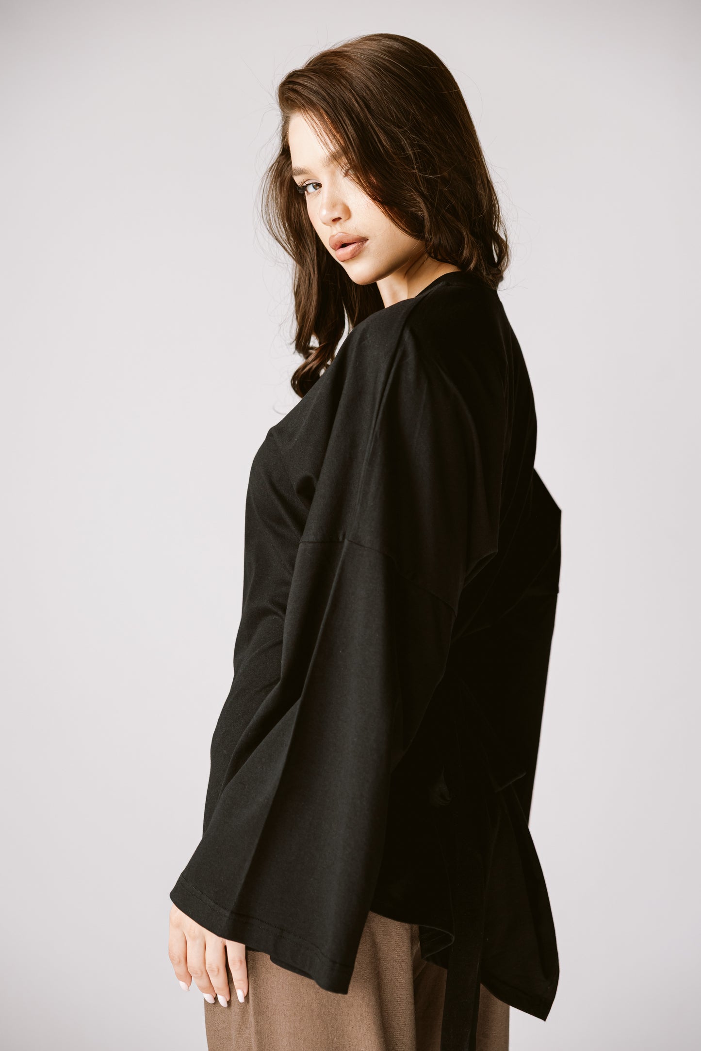 Waist Tie Top In Black