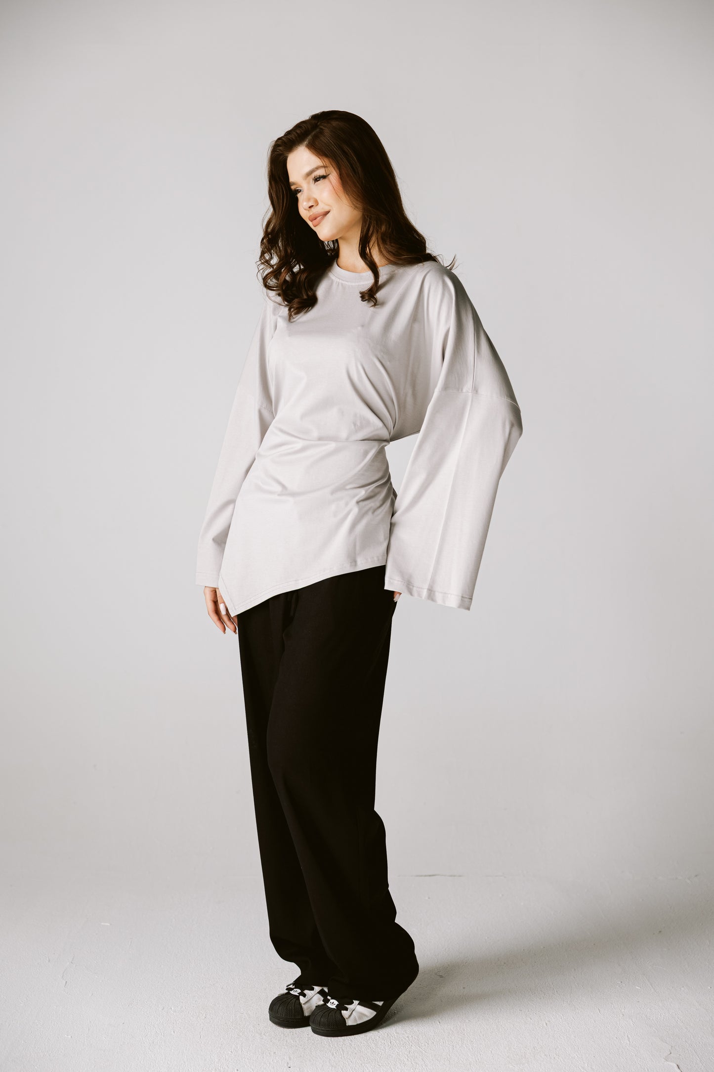 Waist Tie Top In Gray