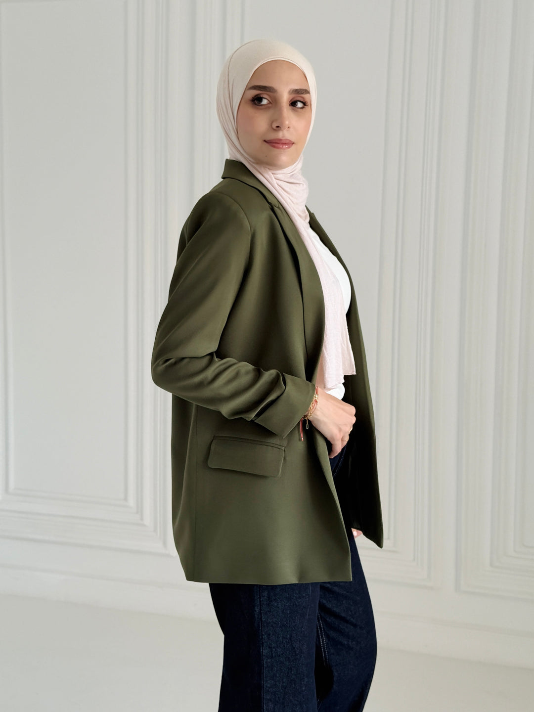 Ruffles Blazer In Olive