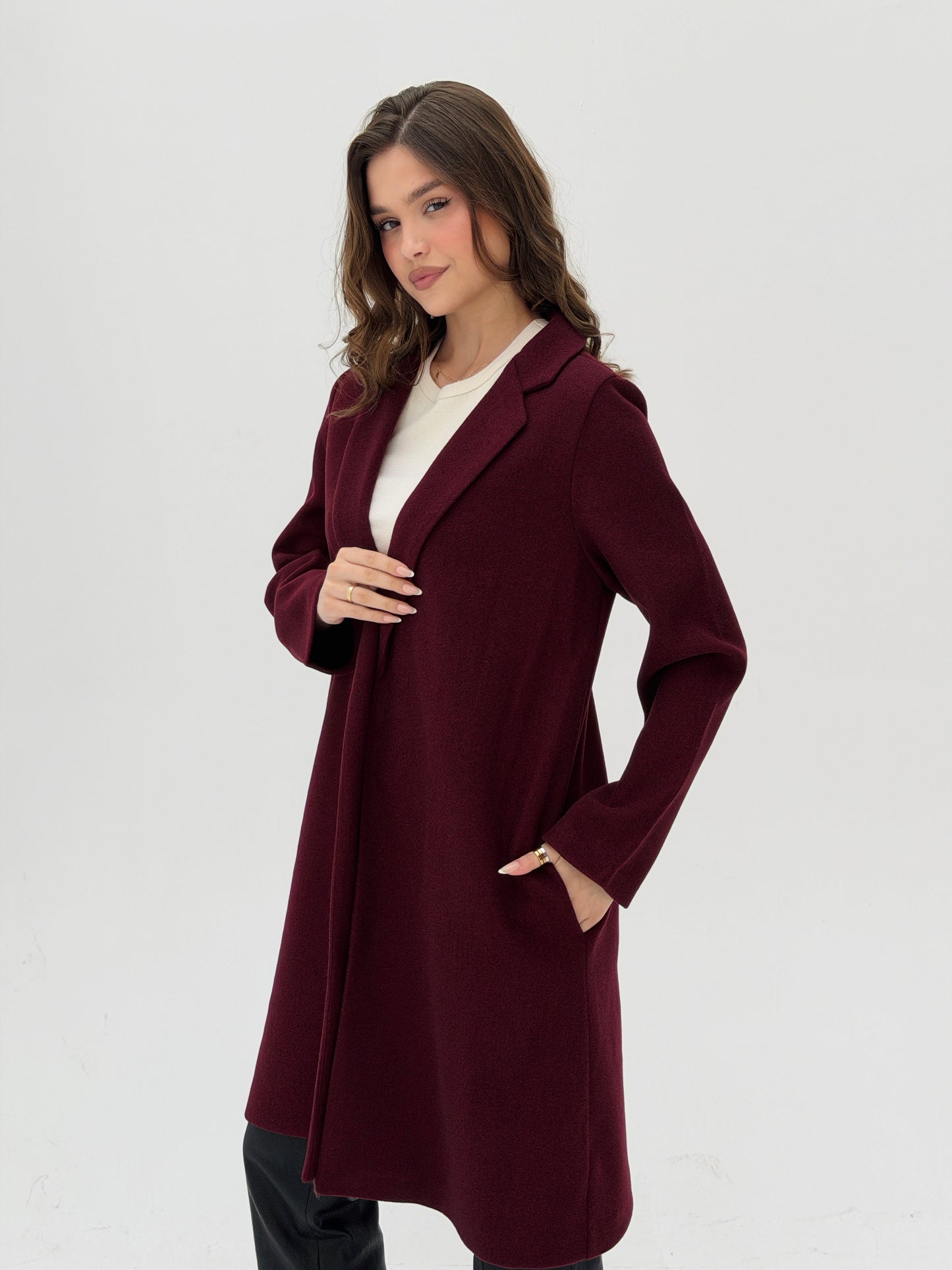 Everyday Wool Coat In Burgundy