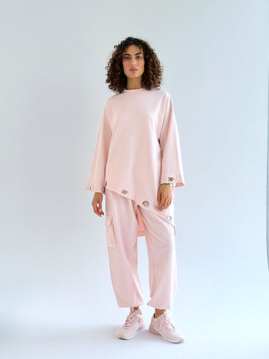 Eyelets Cotton Set In Pink