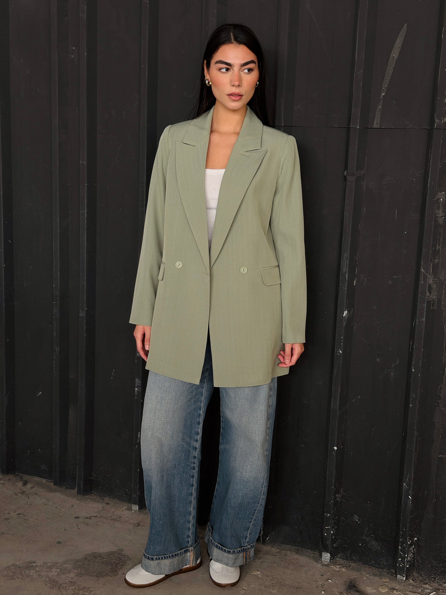 Olive striped blazer