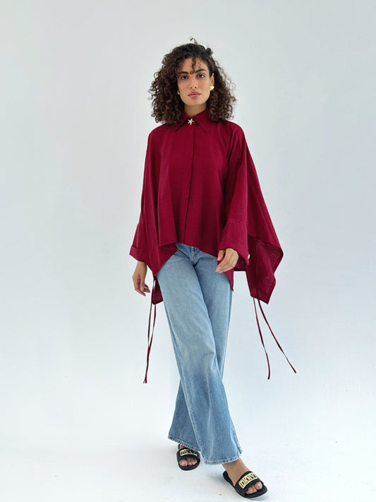 The Oversized Linen Shirt in Red