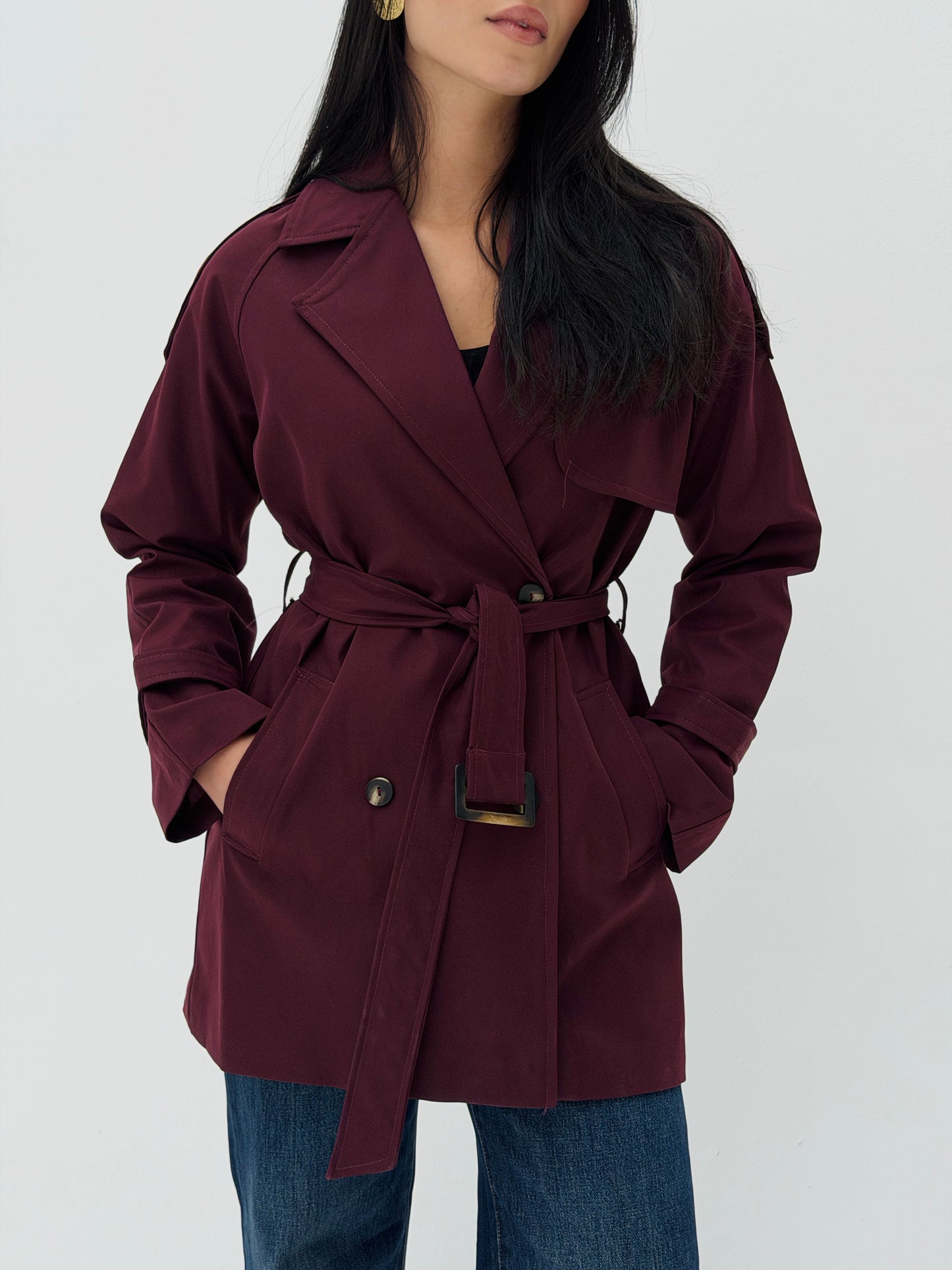 Mini Trench Coat In Burgundy