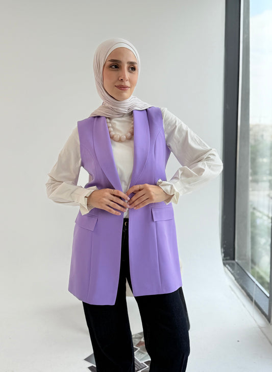Shawl collar tailored vest In Lilac