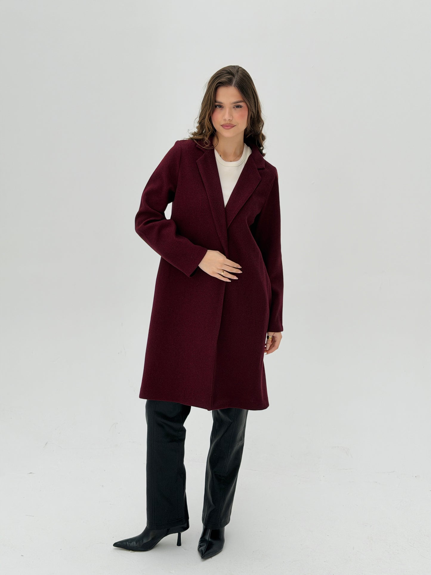 Everyday Wool Coat In Burgundy