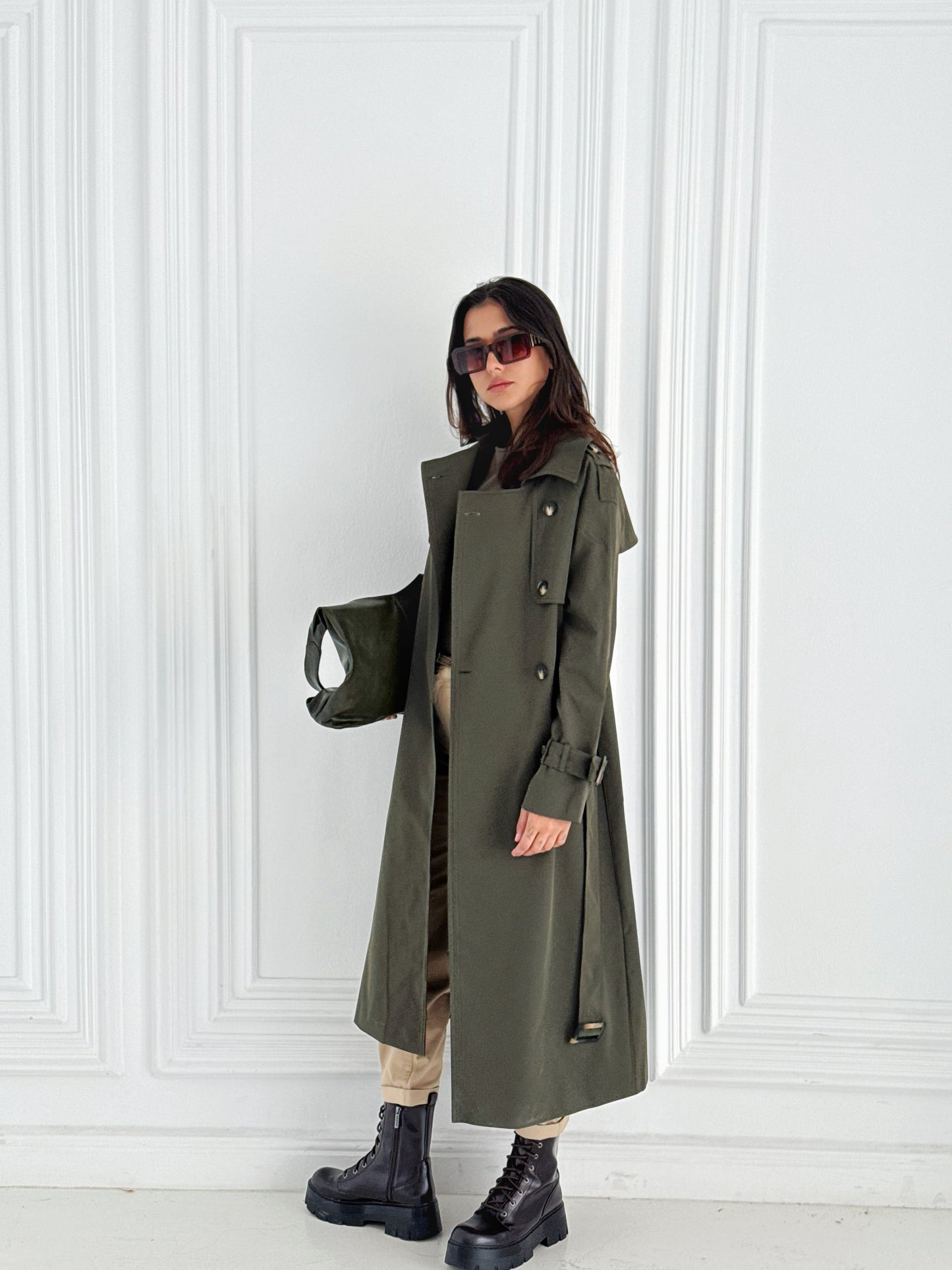 Statement Trench Coat In Olive